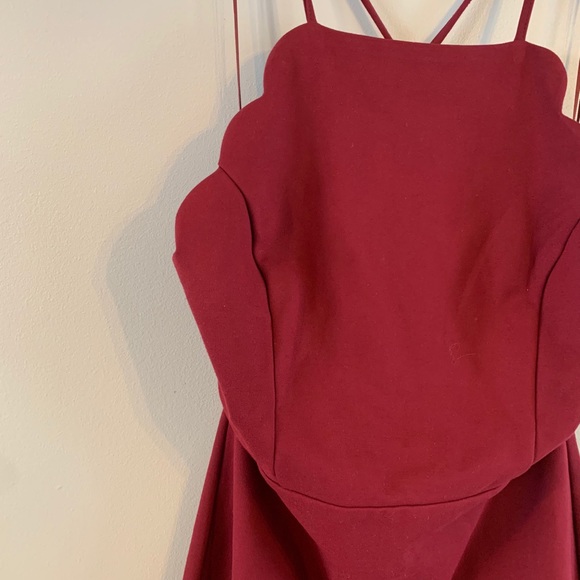 Wine Red Scalloped Hem Mini Dress Medium open back - Picture 5 of 16